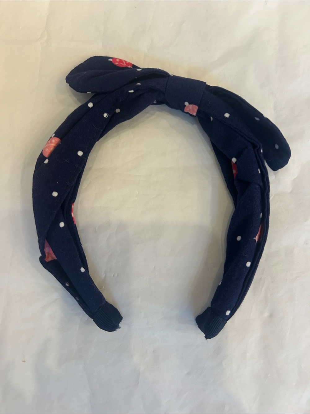 Gymboree Navy Polka Dot Knot Headband with Red Accent Details